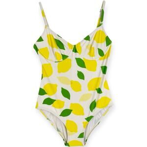 Kate Spade Yellow Lemon Print One Piece Swimsuit Underwire Push Up Small